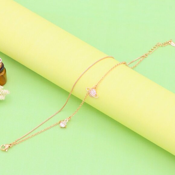 "Rose Gold Double Layer Anklet with Planet and Star Charms, XPAL1049 - Picture 6 of 13